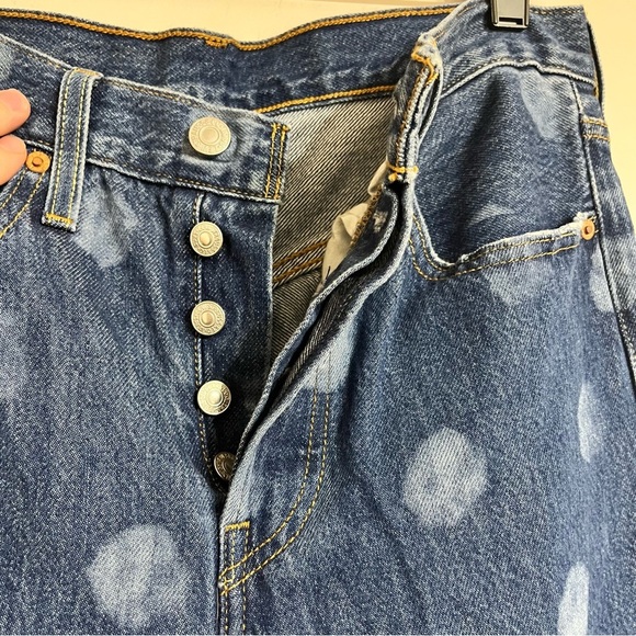 Levi's 501 30x29 Polka Dot Jeans High Rise Ankle Button Fly Raw Hem - Picture 3 of 9